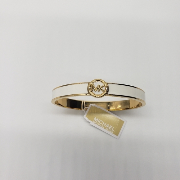 43- MICHAEL KORS Haute Gold Tone White Enamel Bangle Bracelet NWT - Picture 4 of 7